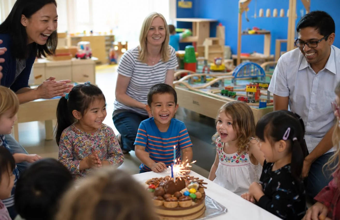 Children celebrating a birthday party at an indoor track play centre